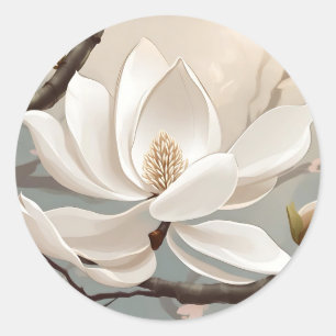Große weiße Magnolische Blume Runder Aufkleber
