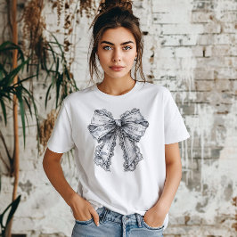 Große weiße Satin- und Lace-Bow T-Shirt