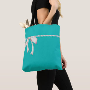 Große weiße Schleife   Tiffany-inspirierte aqua-fa Tasche