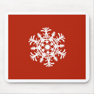 Große weiße Schneeflocke in Rot Mousepad