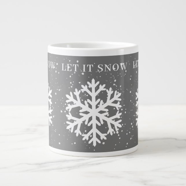 Große weiße Schneeflocke, lassen Sie es grau und w Jumbo-Tasse (Vorderseite)