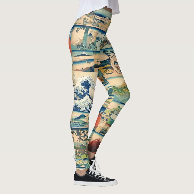 Große Welle Hokusai der Fujisan Japaner-Drucke Leggings (Rechts)