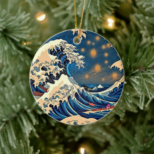 Große Welle Hokusai Kunstornament Keramik Ornament