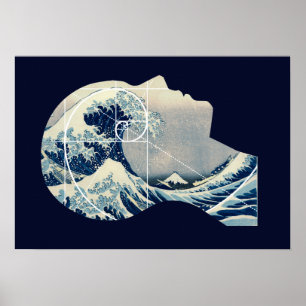 Große Welle, Hokusai trifft Fibonacci in meinem Ko Poster