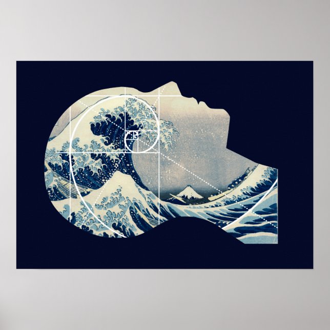 Große Welle, Hokusai trifft Fibonacci in meinem Ko Poster (Vorne)
