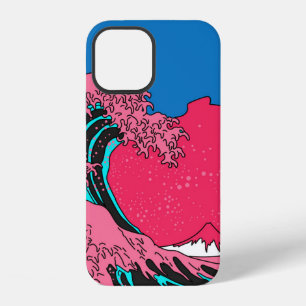 Große Welle im Vaporwave-Pop-Art-Stil. Ansicht auf iPhone 12 Hülle