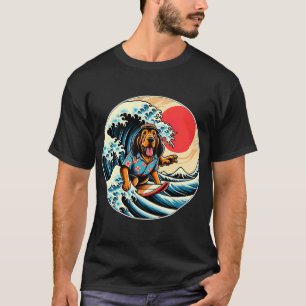 Große Welle Kanagawa Bluthund Hund Surfen T-Shirt