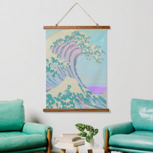 Große Welle Pastell-Tapeten-Wandbehang Wandteppich Mit Holzrahmen