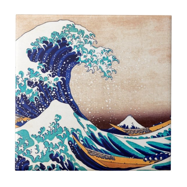 Große Welle von Kanagawa Vintage japanische Druckk Fliese (Vorderseite)