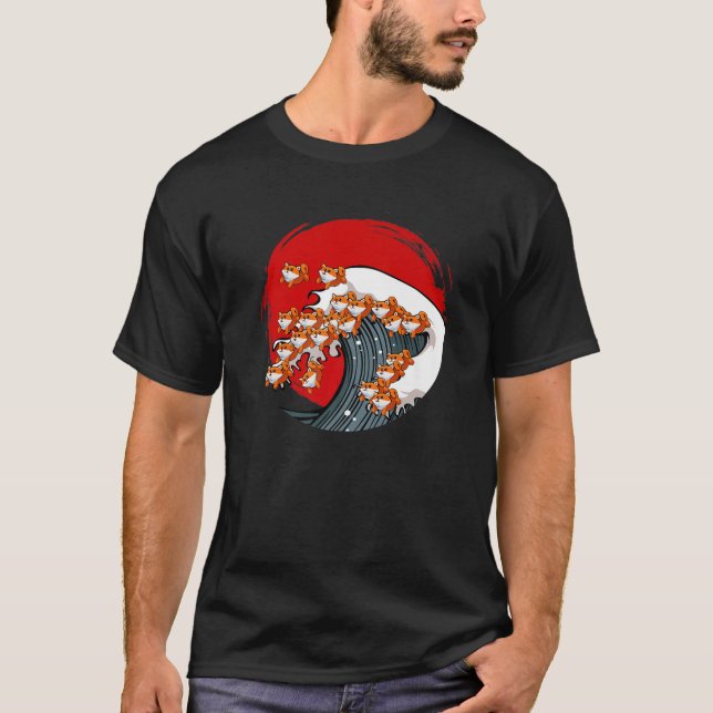 Große Welle von Shiba Inu Hund Japanisch Akita Kan T-Shirt (Vorderseite)