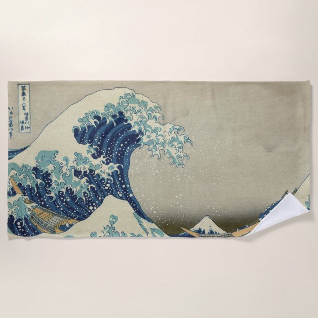 Große Welle vor der Küste Kanagawas von Hokusai Strandtuch (Vorderseite)