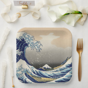 Große Welle vor Kanagawa & Berg Fuji Japanisches M Pappteller