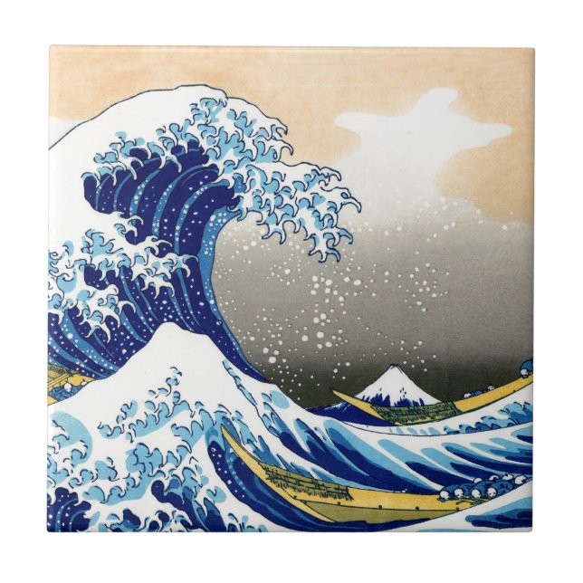 Große Welle weg von Kanagawa ~ Hokusai Fliese (Vorderseite)