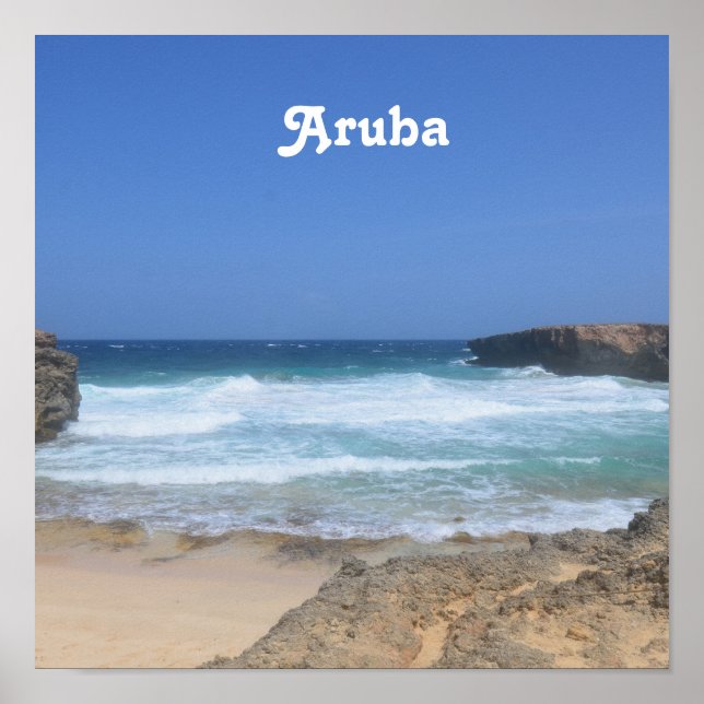 Große Wellen stürzen in Aruba Poster (Vorne)