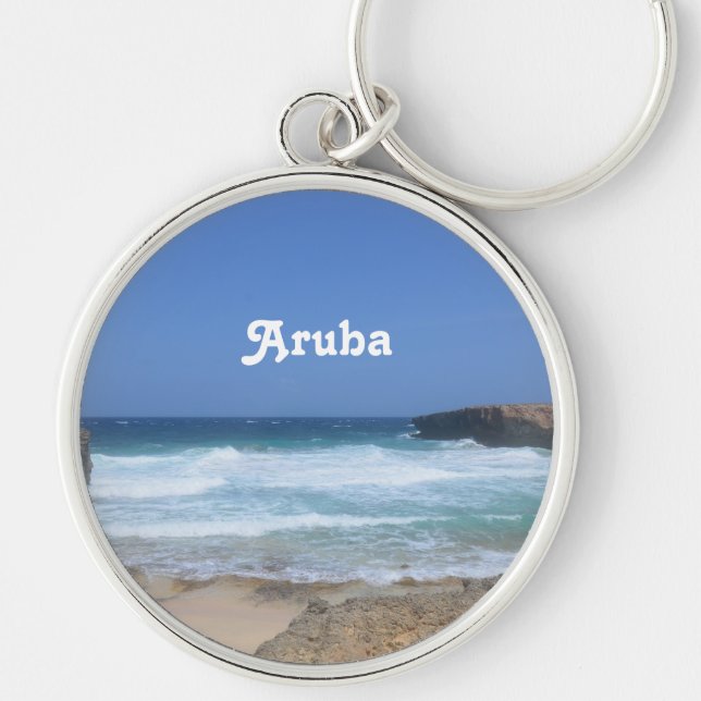 Große Wellen stürzen in Aruba Schlüsselanhänger (Vorne)
