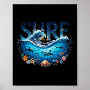 Große Wellen Surfstrand Liebhaber Surfer Grafik Su Poster