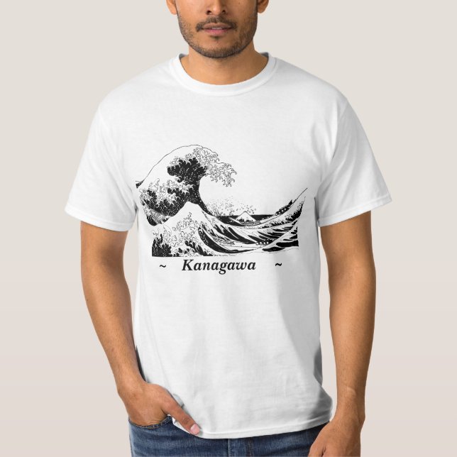 "Große Wellen-" T - Shirt, Schwarzweiss-Größe L T-Shirt (Vorderseite)