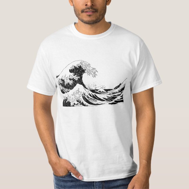 "Große Wellen-" T - Shirt, Schwarzweiss-Größe L T-Shirt (Vorderseite)
