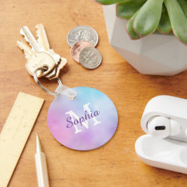 Große Whit Monogram und Lila Skriptname Iridescent Schlüsselanhänger