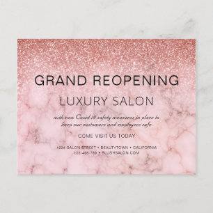 Große Wiedereröffnung Rose Gold Glitzer Salon Ankündigungspostkarte