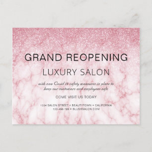 Große Wiedereröffnung Rose Gold Glitzer Salon Ankündigungspostkarte