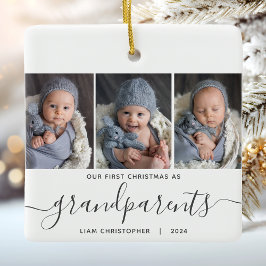Großeltern 1. Weihnachten 3 Foto Grau Skript Keramikornament
