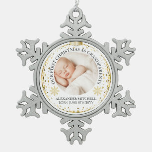 Großeltern 1. Weihnachten Baby-Foto-Ornament Schneeflocken Zinn-Ornament