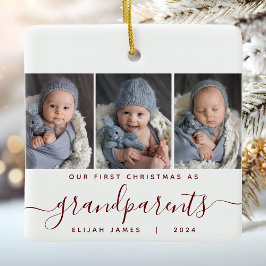 Großeltern 1. Weihnachts 3. Foto Burgundy Script Keramikornament