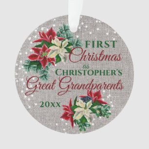 Großeltern 1. Weihnachts-Poinsettia Burlap Ornament