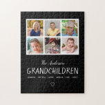 Großeltern 6 Foto Collage Personalisiert Schwarz<br><div class="desc">Dieses Sake-Puzzle ist ein lustiges Geschenk für Großeltern. Es verfügt über eine 6-Foto-BilderCollage für die Enkel. Das Design bietet einen benutzerdefinierten Text für die Namen der Enkel. Die Hintergrundfarbe ist schwarz.</div>