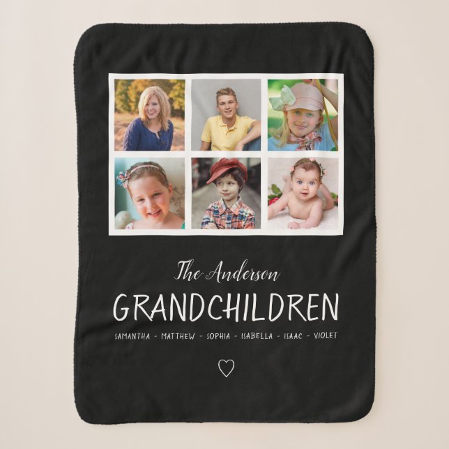 Großeltern 6 Foto Collage Personalisiert Schwarz Sherpadecke (Vorderseite)