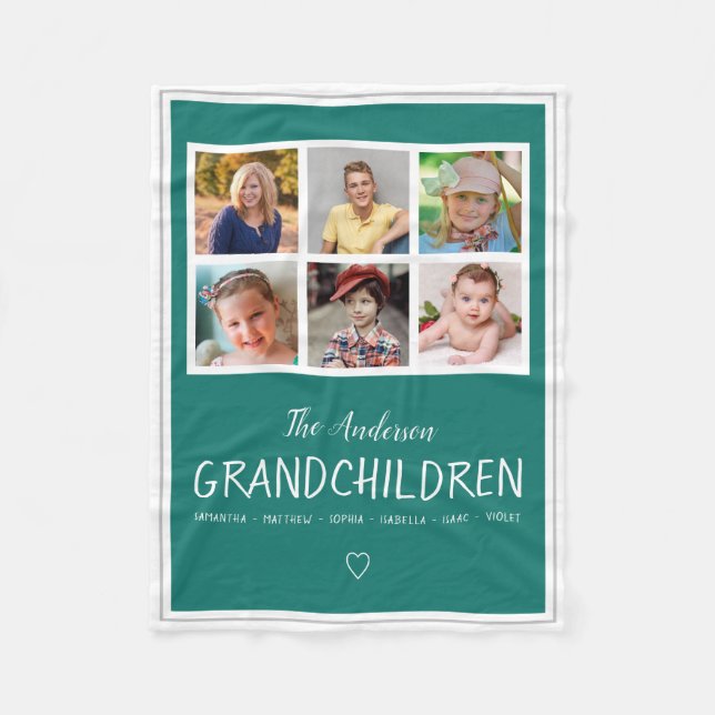 Großeltern 6 FotoCollage Personalisiert Aquamarin Fleecedecke (Vorderseite)