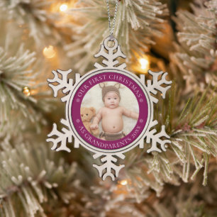 Großeltern - Erste Weihnachten Baby Foto Niedlic Schneeflocken Zinn-Ornament
