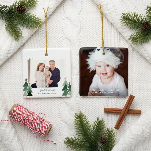 Großeltern Erste Weihnachten Rustikales Foto Bäume Keramikornament (Von Creator hochgeladen)