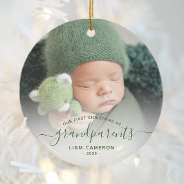 Großeltern Erste Weihnachts-Foto Grüne Schrift Keramik Ornament