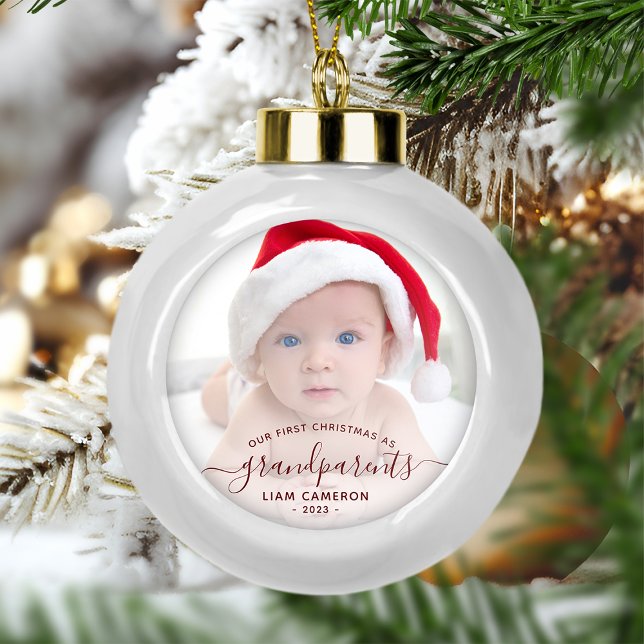Großeltern Erste Weihnachtszeit Foto Rote Schrift Keramik Kugel-Ornament (Von Creator hochgeladen)