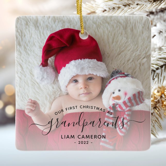 Großeltern Erste Weihnachtszeit Foto Schwarzes Dre Keramikornament (Von Creator hochgeladen)