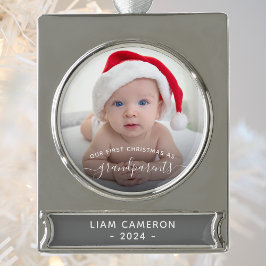 Großeltern Erste Weihnachtszeit Foto Weiße Schrift Banner-Ornament Silber