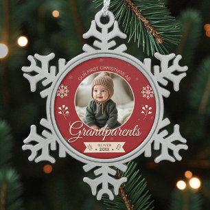 Großeltern Erstes Weihnachtsfest-Foto Schneeflocken Zinn-Ornament