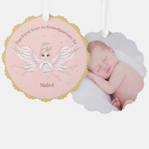 Großeltern Erstweihnachtliches Foto Angel Gold Pin Ornament Karte
