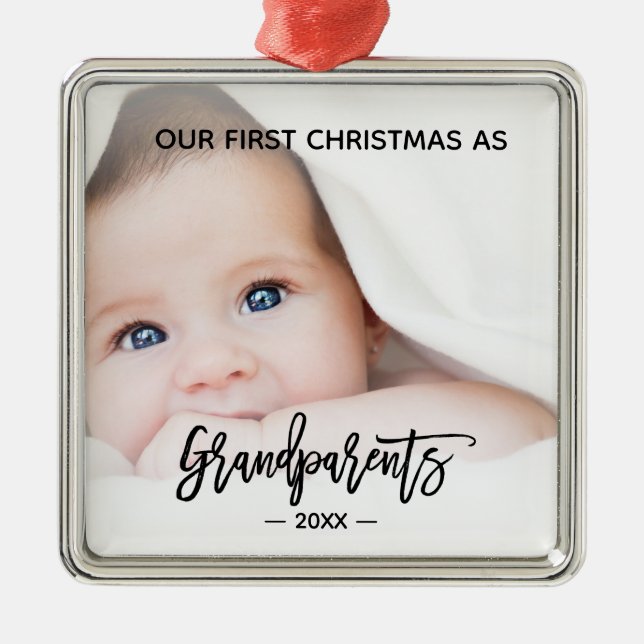 Großeltern First Christmas Baby Foto Ornament Aus Metall (Vorne)