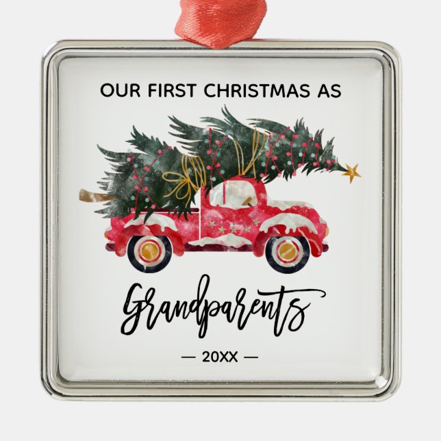 Großeltern First Christmas Red Truck Ornament Aus Metall (Vorne)