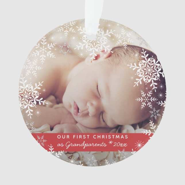 Großeltern First Christmas Snowflakes Baby Foto Ornament (Vorderseite)