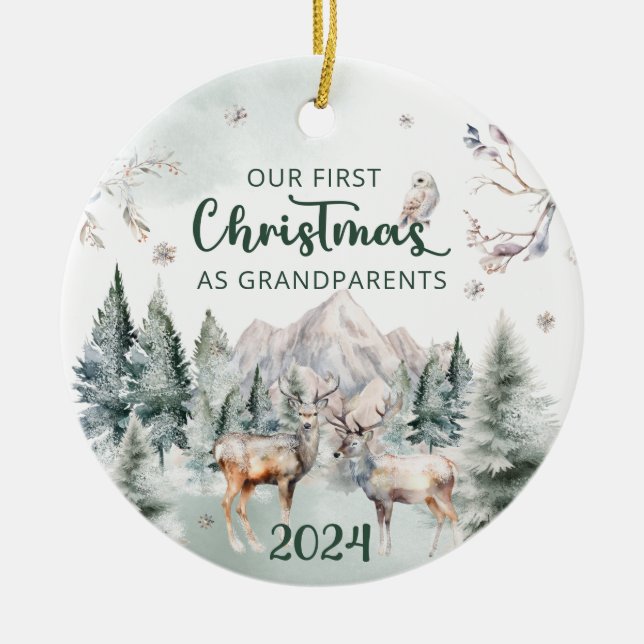 Großeltern First Christmas Woodland Keramik Ornament (Vorne)
