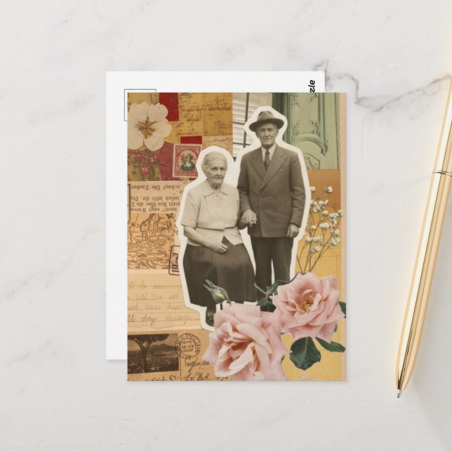 Großeltern Mixed Media Collage Postkarte (Vorderseite/Rückseite Beispiel)