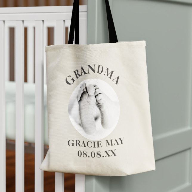 Großeltern New Baby Foto Oma Toag Tragetasche (Just upload your baby photo and name to this cute grandma tote bag)