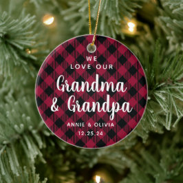 Großeltern Rotes Kariertes Weihnachtsfest Foto auf Keramik Ornament