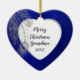 Großeltern Silver Feather Blue Herz Weihnachten Keramik Ornament