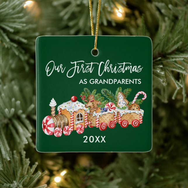 Großeltern Unsere erste Weihnachts-Lebkuchenbahn Keramikornament (Baum)