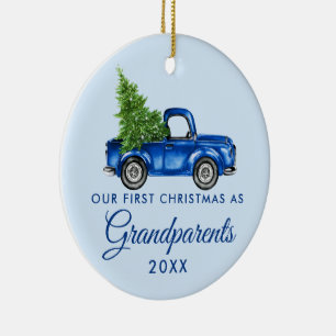 Großeltern Weihnachts-Blue-Truck-FOTO BACK Keramik Ornament